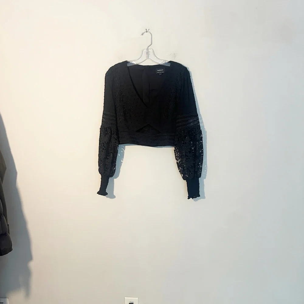 Revolve x Bardot Black Lace Crop Long sleeve top women size 6